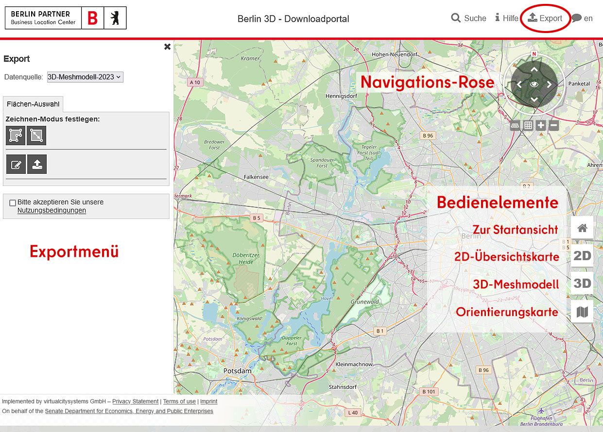 Benutzeroberfläche Downloadportal